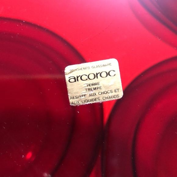 Arcorco France Ruby Red Set Of Four Salad Plates With One Coffee Cup - Picture 6 of 13